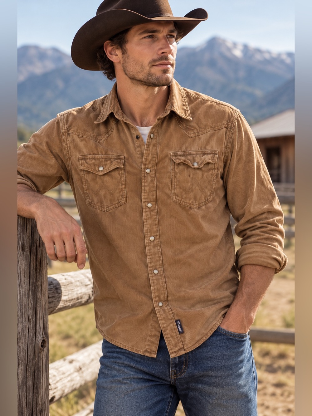 Wrangler Retro Premium Men’s Medium Tan Western Pearl Snap Shirt